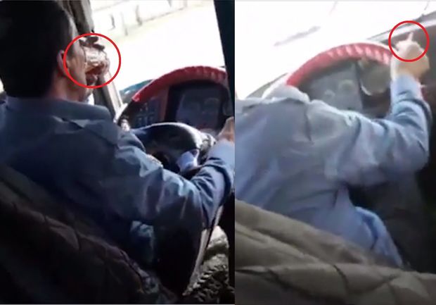 Bakıda sürücü avtobusda istirahət edir: Çay, telefon, siqaret – VİDEO