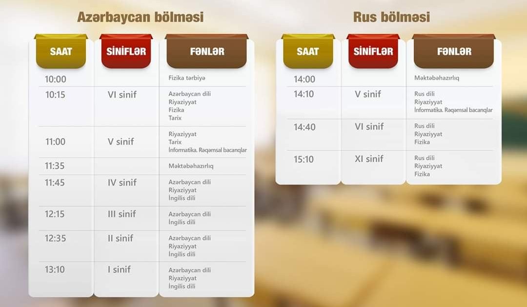 “Dərs vaxtı” verilişinin sabahkı cədvəli