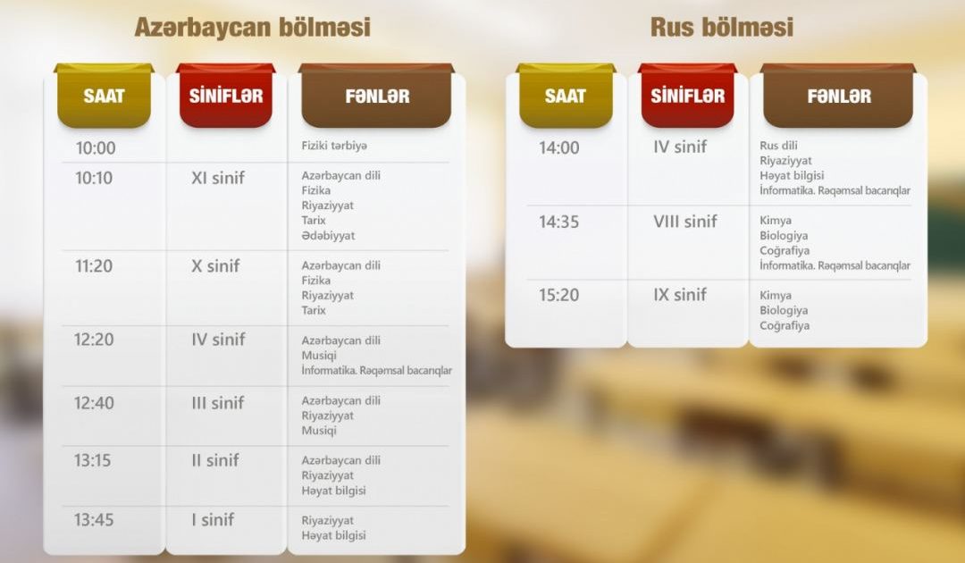 “Dərs vaxtı” verilişinin sabahkı cədvəli
