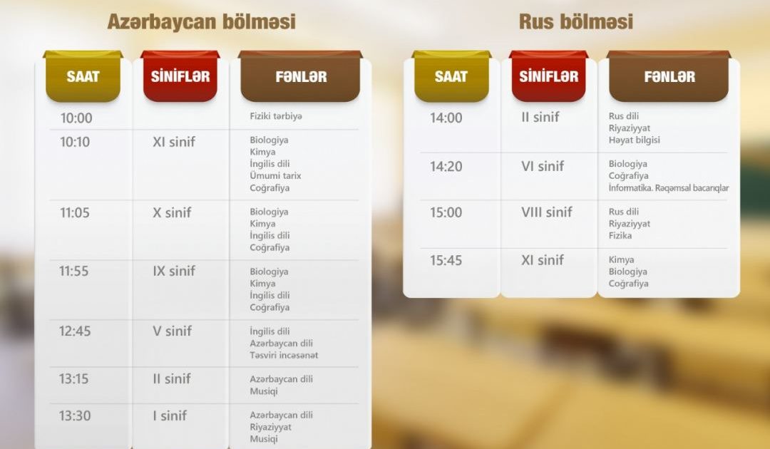 “Dərs vaxtı”nın sabaha olan CƏDVƏLİ