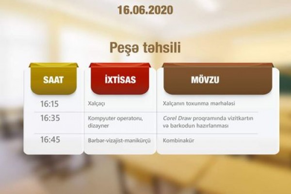Peşə təhsili üzrə dərs CƏDVƏLİ 1 Peşə təhsili üzrə dərs CƏDVƏLİ