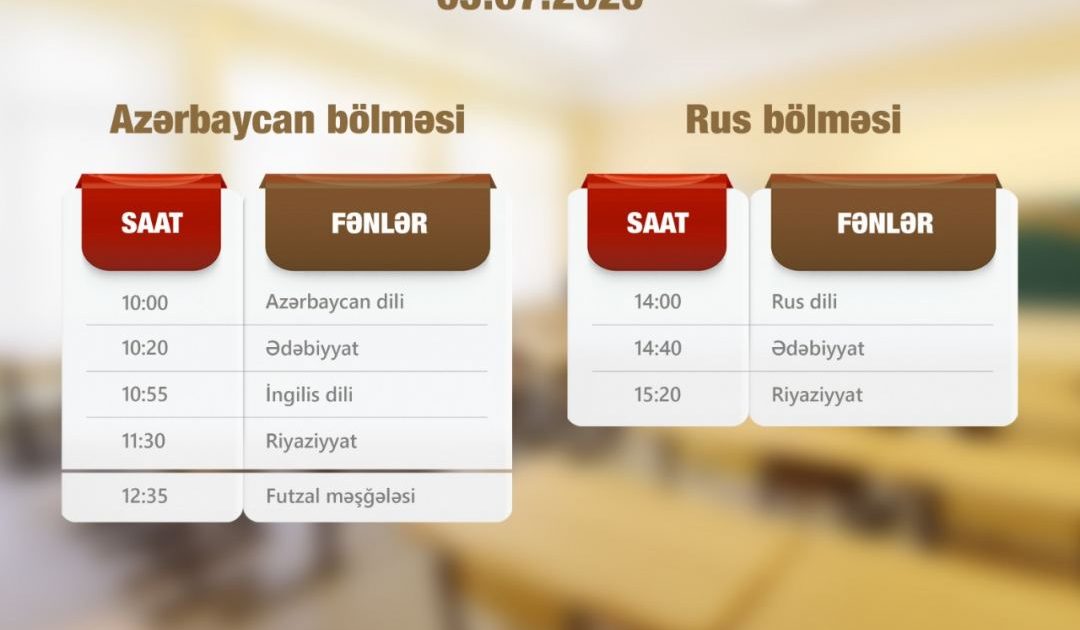 “Abituriyentlər üçün dərs vaxtı”nın sabahkı CƏDVƏLİ